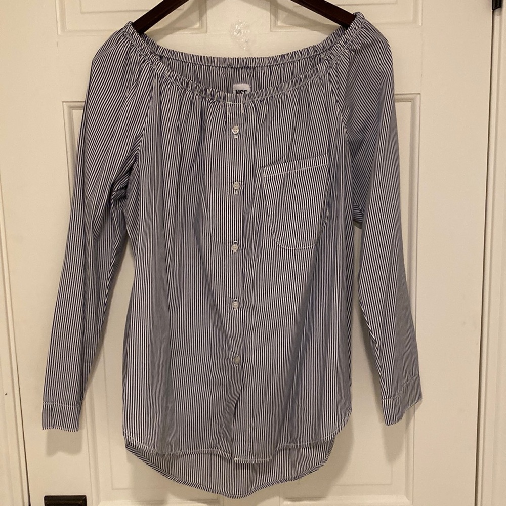 NSF button down, off the shoulder blouse, size L